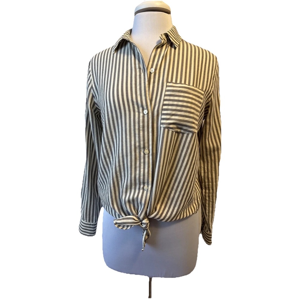 Madewell Tie-Front Button Down Crop Shirt Maitland Stripe Women's S Boyfriend